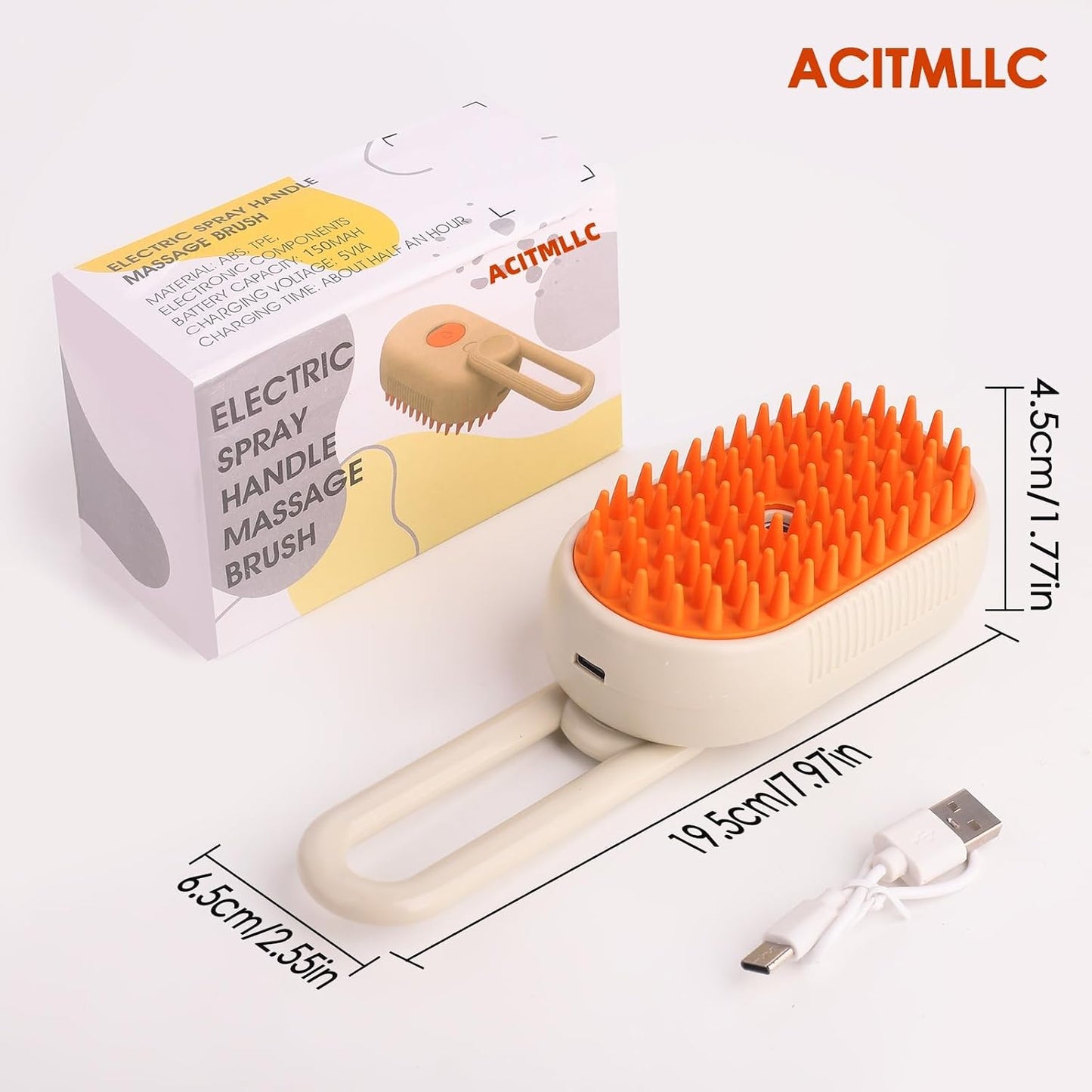 4 in 1 Cat Steam Brush for Shedding, Cleaning, Massage & Smooth, USB Rechargeable Pet Spray Hair Removal Comb, for Indoor Long/Short Haired Cats & Dogs (White)