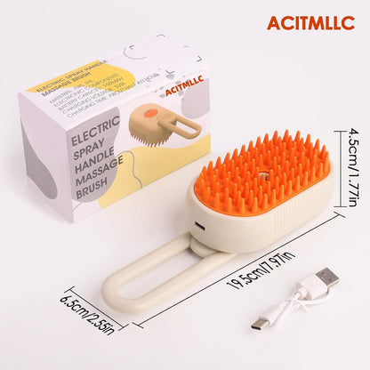 4 in 1 Cat Steam Brush for Shedding, Cleaning, Massage & Smooth, USB Rechargeable Pet Spray Hair Removal Comb, for Indoor Long/Short Haired Cats & Dogs (White)